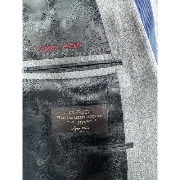 42R Hartmanns Custom Gray 2 Piece Suit - Pants 36/30 Italian Wool Mens Italian